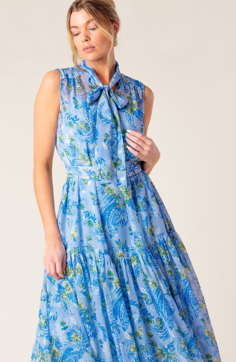 FLYING TOMATO Paisley Tie Neck Sleeveless Chiffon Midi Dress, Alternate, color,