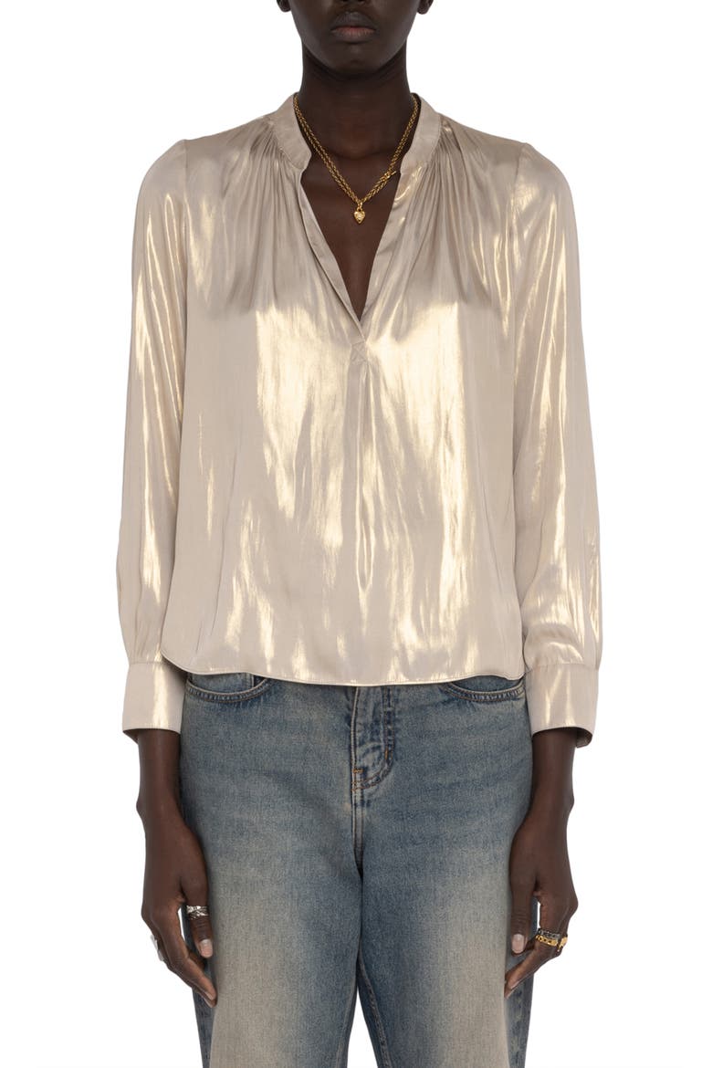 Tink Metallic Satin Top, Main, color, GOLD