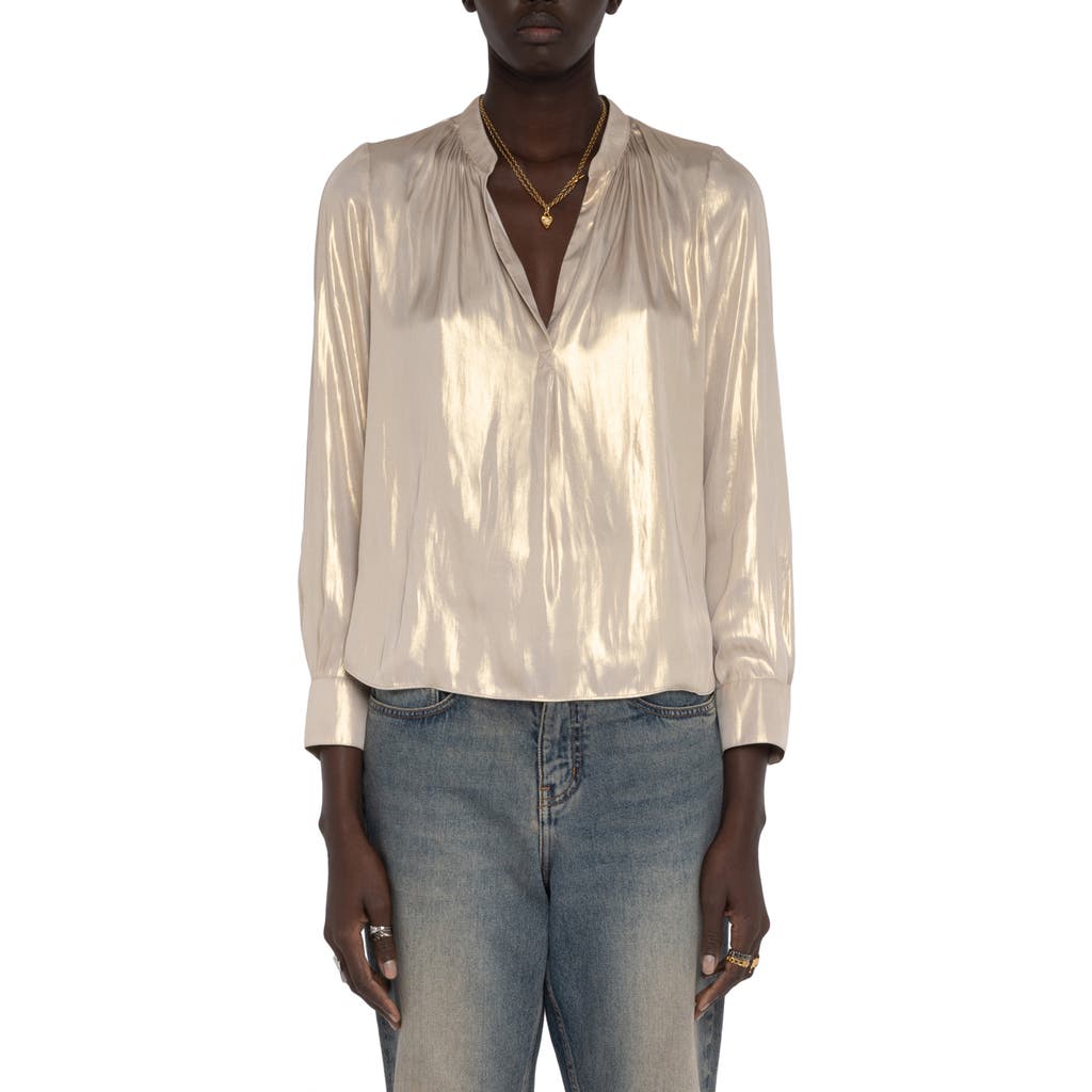 Zadig & Voltaire Tink Metallic Satin Top in Gold at Nordstrom, Size Medium