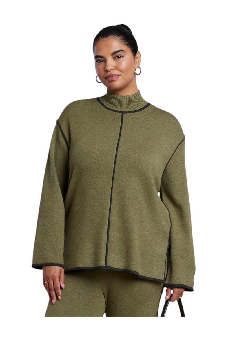 Tipping Detail Mock Neck Sweater, Main, color, OLIVE GREEN