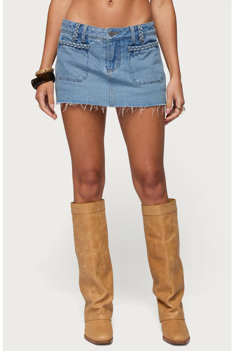 Gloriana Cutoff Denim Miniskirt, Main, color, LIGHT-BLUE-WASHED