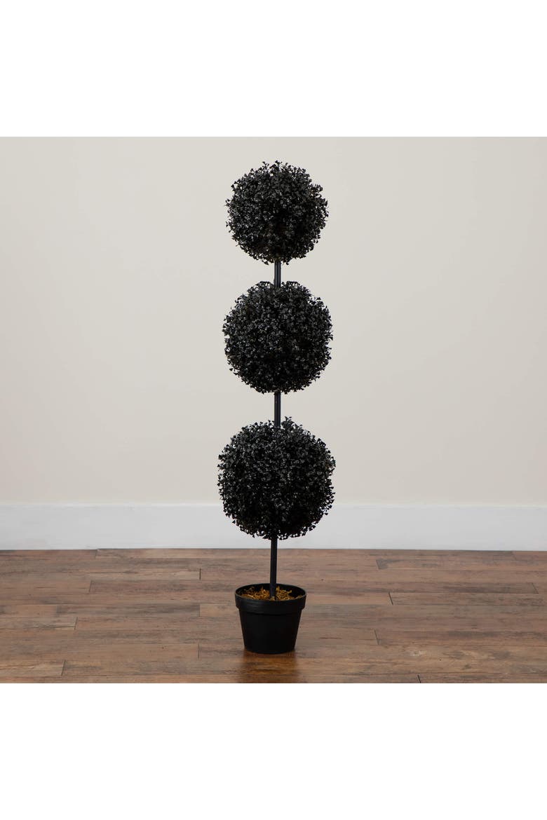 4-ft UV Resistant Artificial Halloween Black Triple Ball Boxwood Topiary, Alternate, color, Black