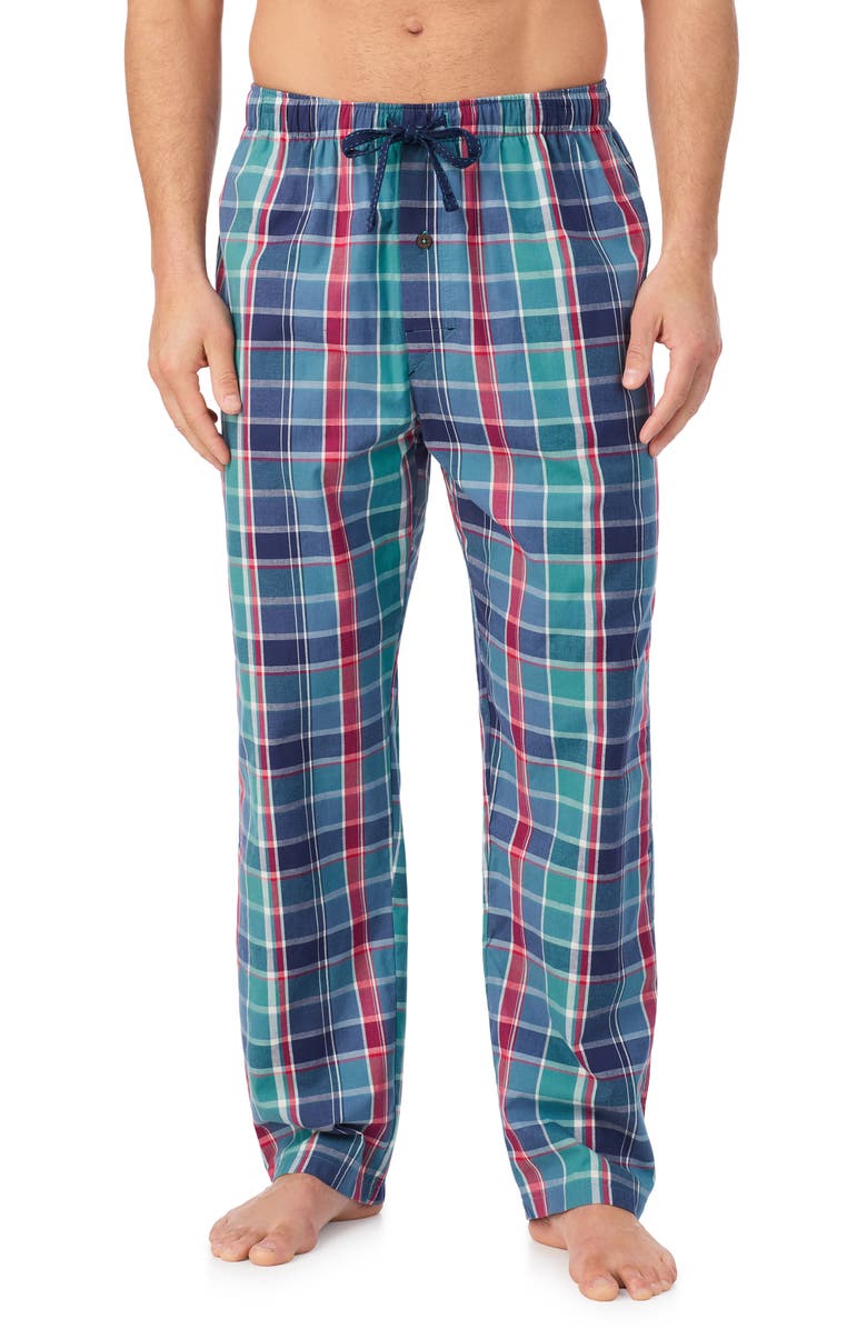 Tommy Bahama Woven Cotton Drawstring Pajama Pants, Main, color, Blue Plaid