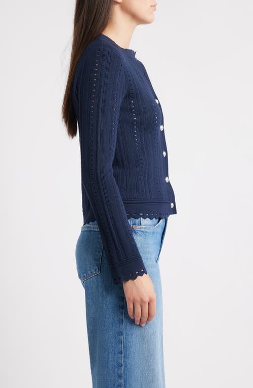 Zoe And Claire Scalloped Button Front Cardigan In Blue