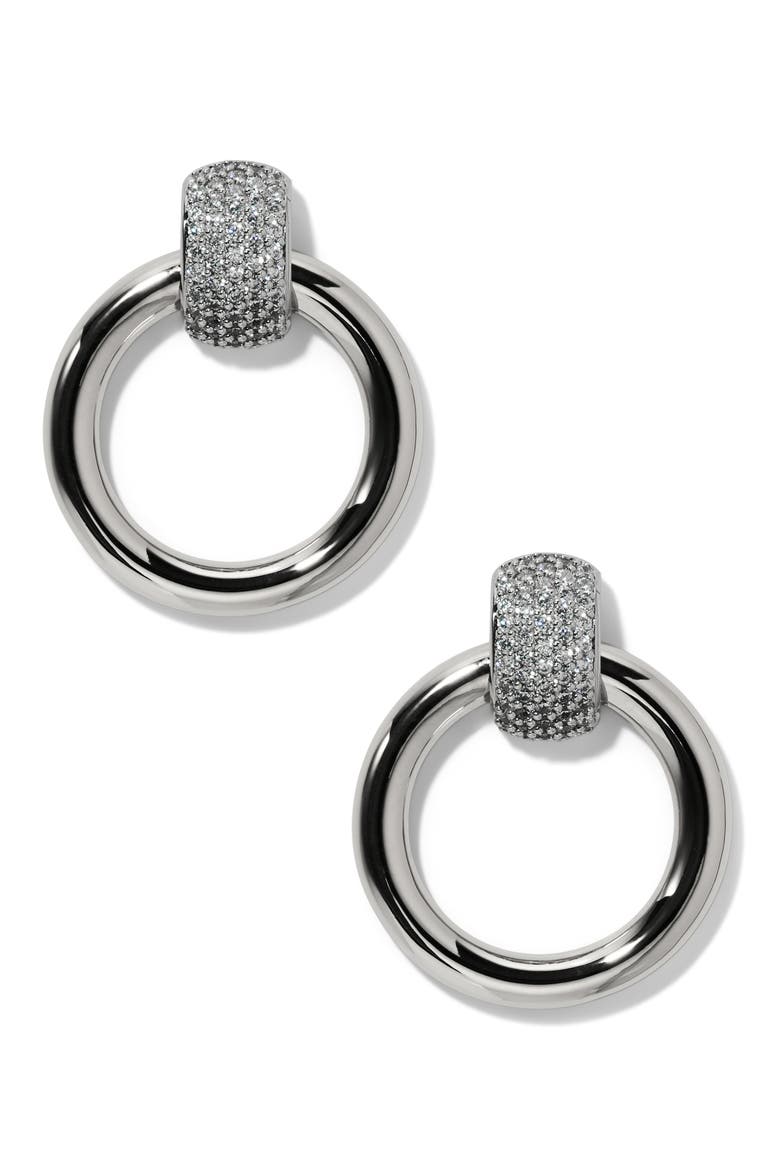 Gemini Door Knocker Hoop Earrings, Main, color, RHODIUM