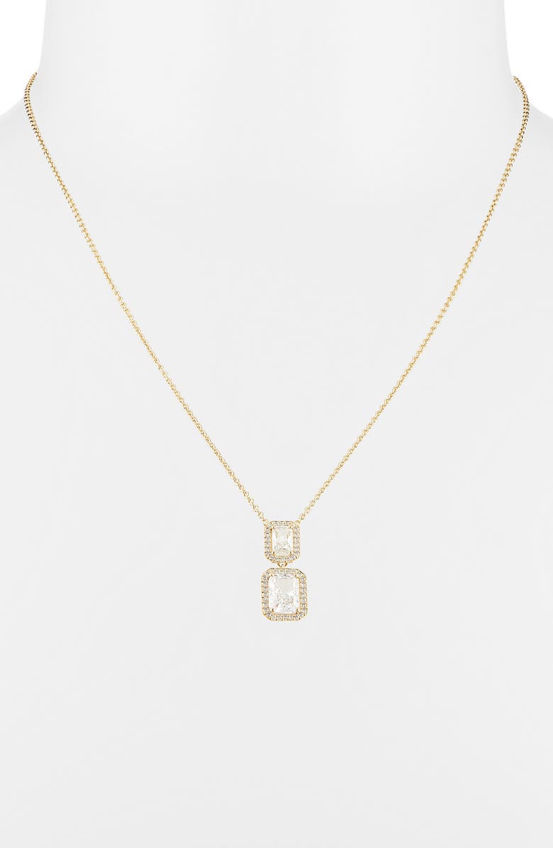 Nadri Halo Emerald Pendant Necklace, Alternate, color, Gold