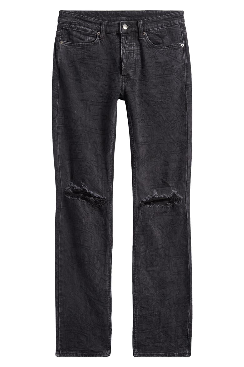 Van Winkle Stencil Skinny Jeans, Alternate, color, BLACK