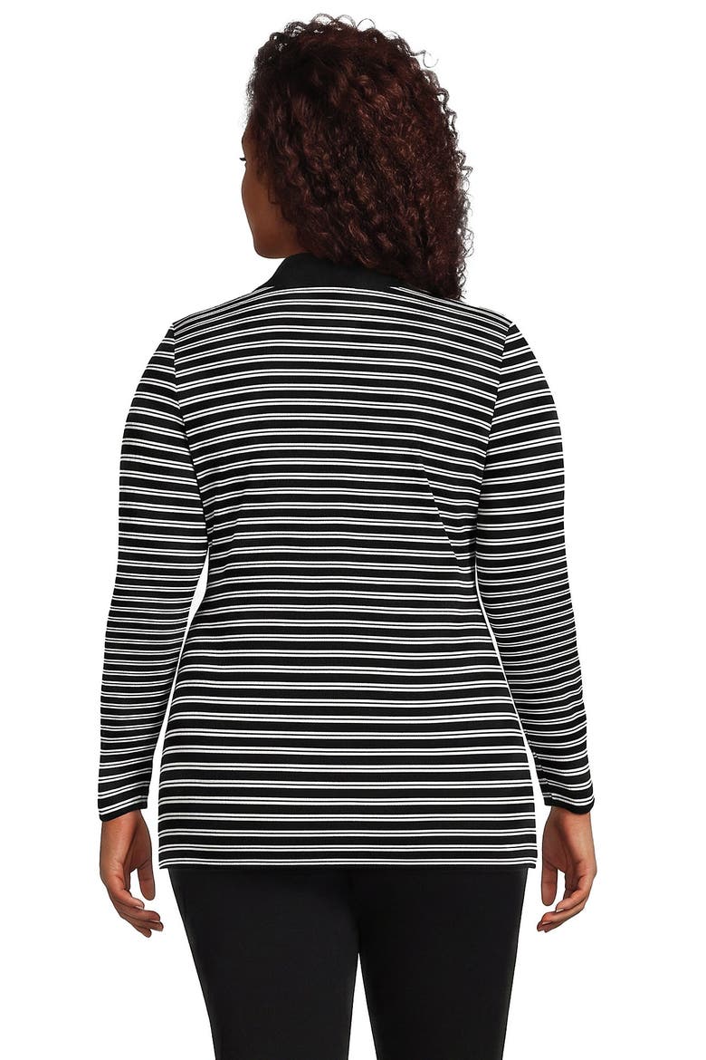 Plus Size Long Sleeve Polished Rib Button Through Tunic Shirt, Alternate, color, Ivory/Black Dual Stripe