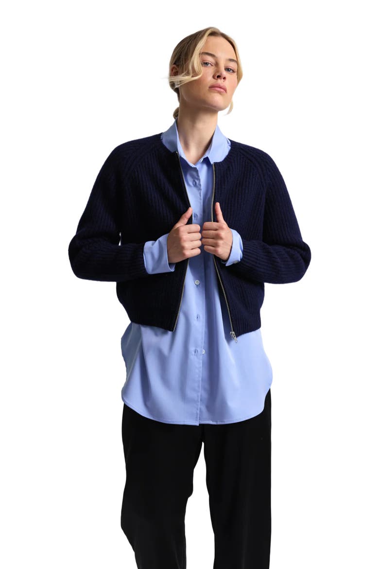 Knit Zip Up Cardigan, Alternate, color, Navy