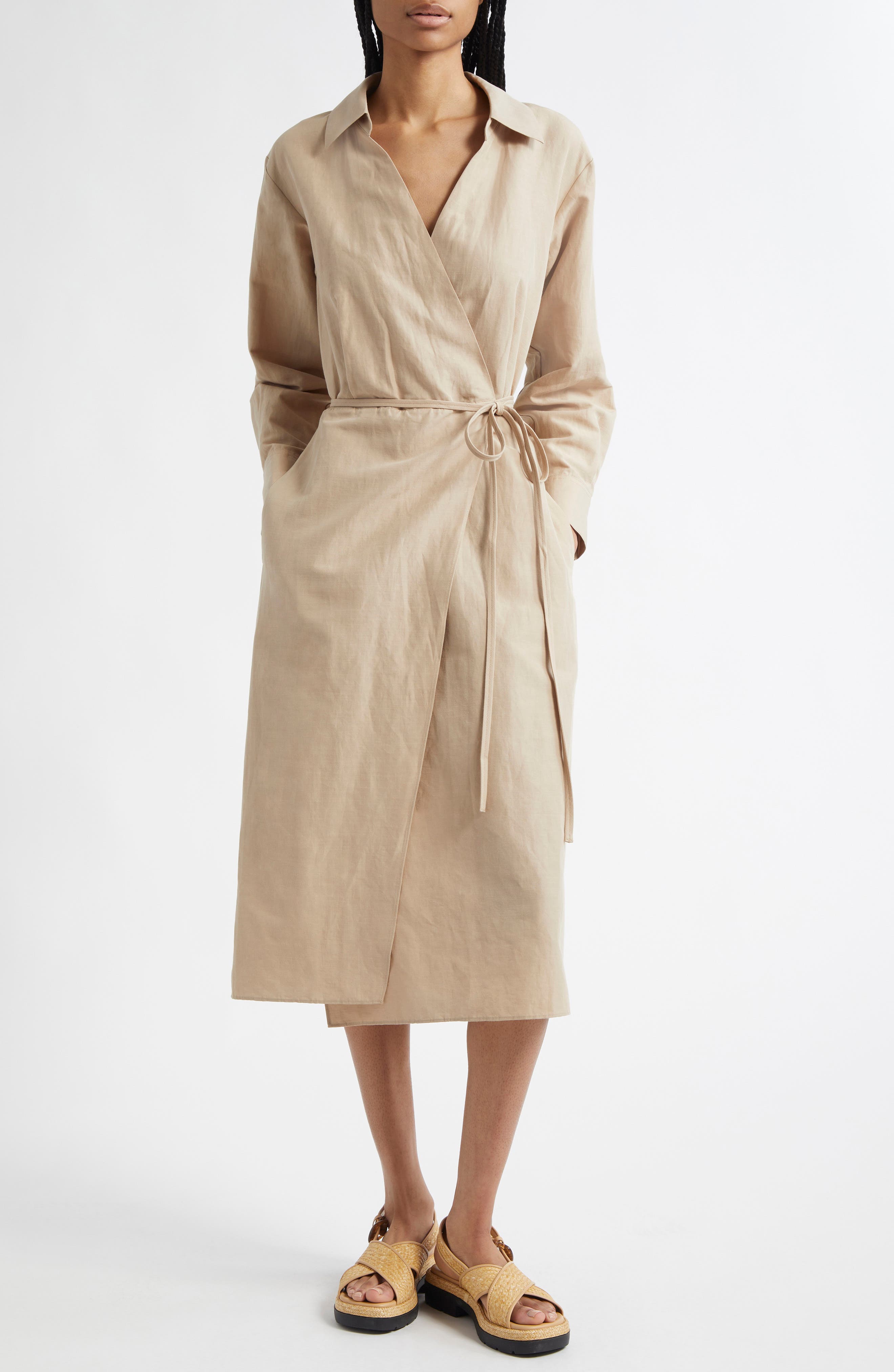 Vince Long Sleeve Wrap Shirtdress