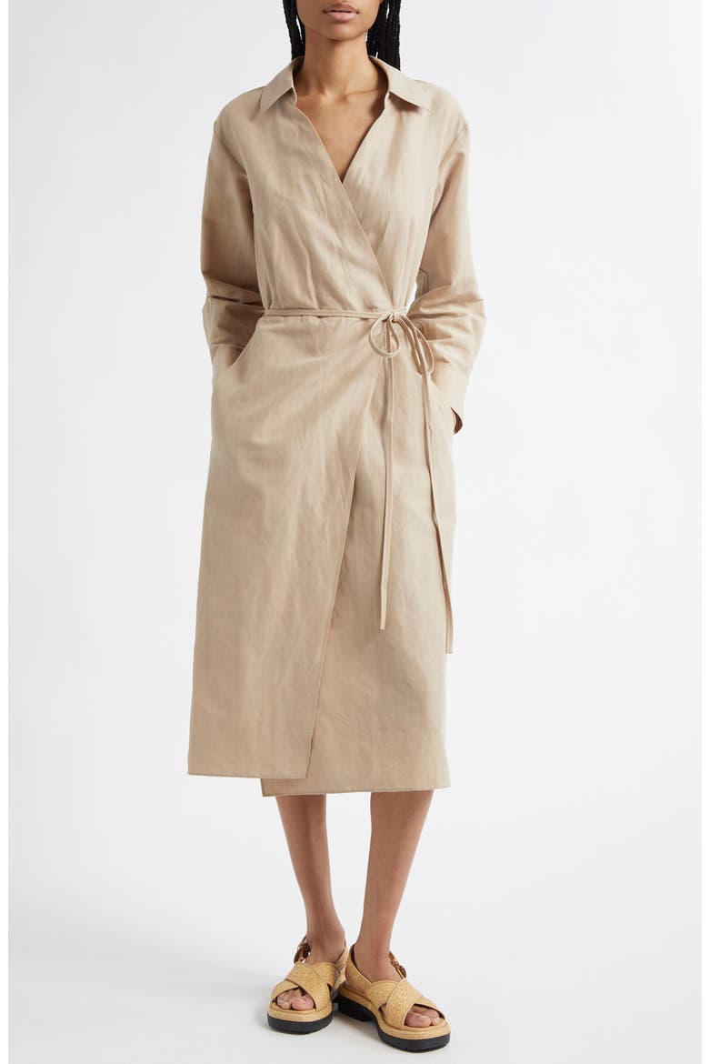 Long Sleeve Wrap Shirtdress, Main, color, LIGHT SANDBAR