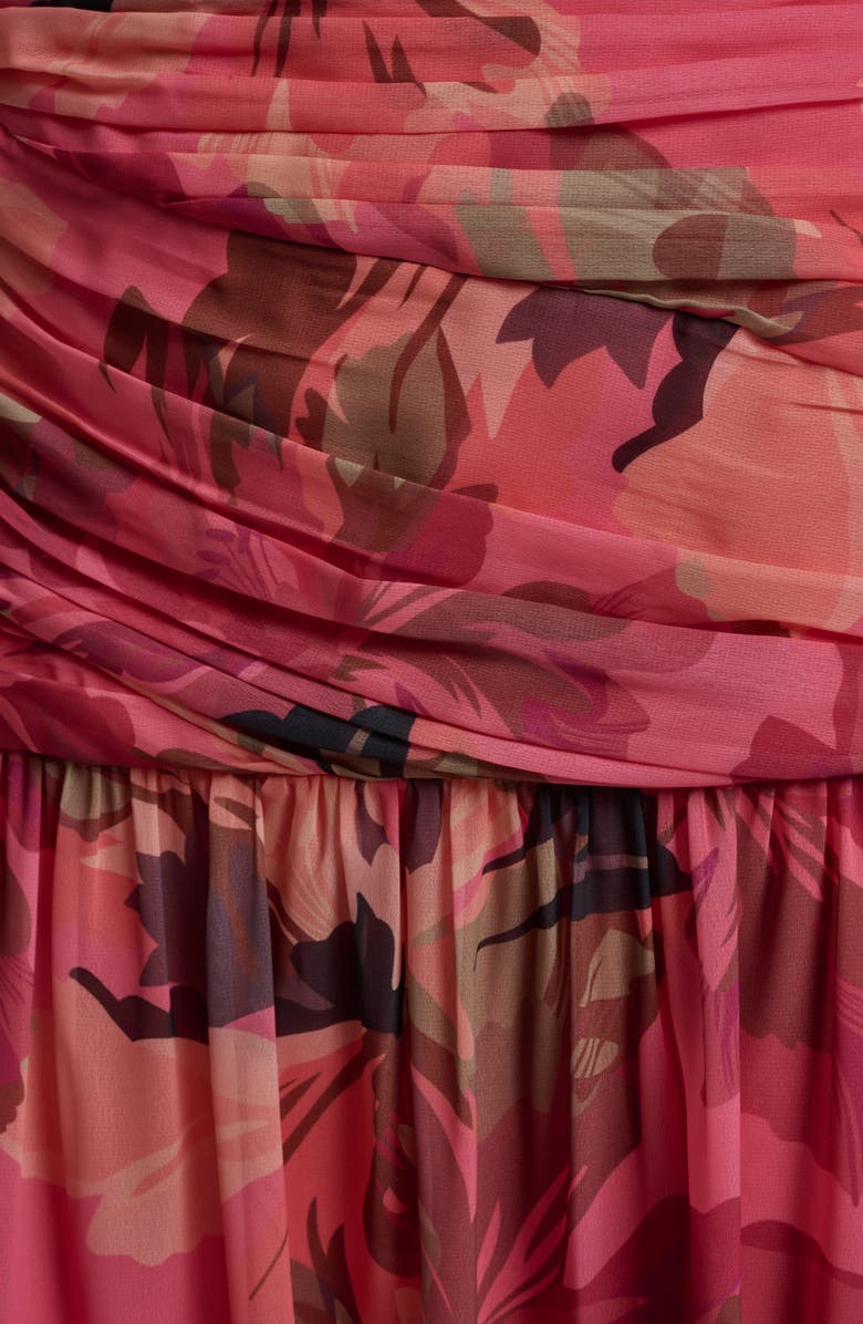 BCBG Strapless Floral Ruched Bodice Maxi Dress, Alternate, color, Bellini Blush Multi