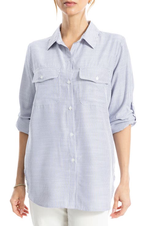 Stripe Roll Tab Button-Up Utility Shirt