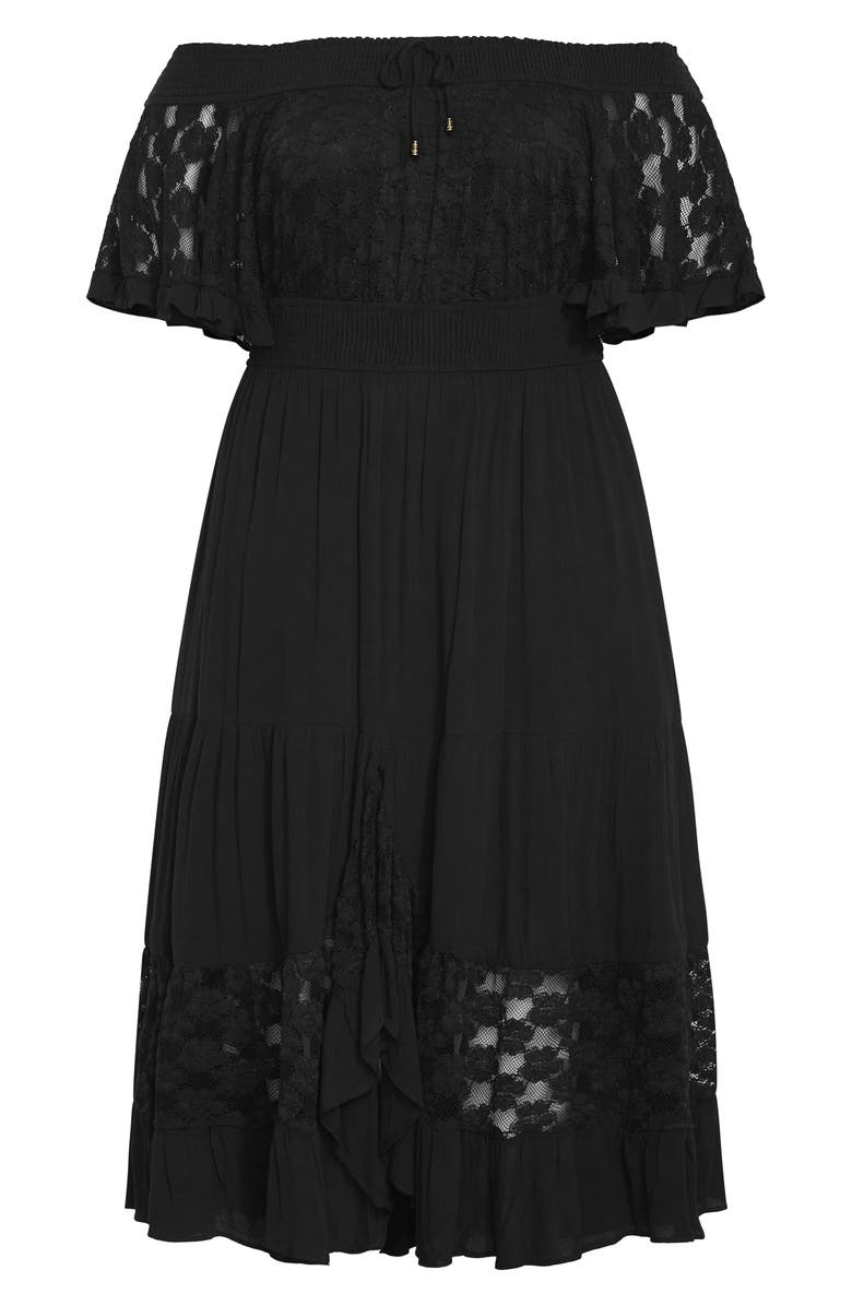 City Chic Spellbound Off the Shoulder Lace Maxi Dress, Alternate, color, Black