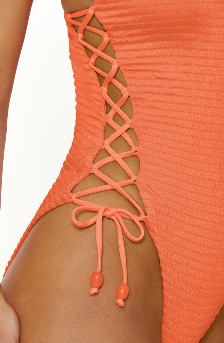 Isabella Rose Maza Lace-Up Side One-Piece Swimsuit, Alternate, color, Poppy