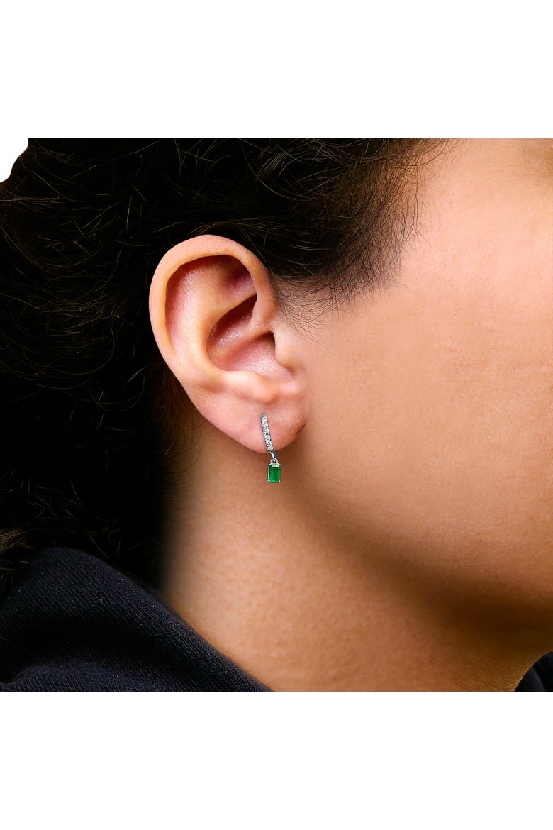 10K White Gold Oval Green Emerald and 1/8 Ct Diamond Drop Earrings, Alternate, color, White