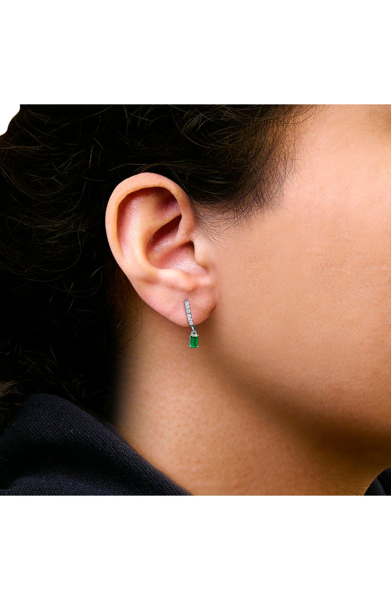 Haus of Brilliance 10K White Gold Oval Green Emerald and 1/8 Ct Diamond Drop Earrings, Alternate, color, White