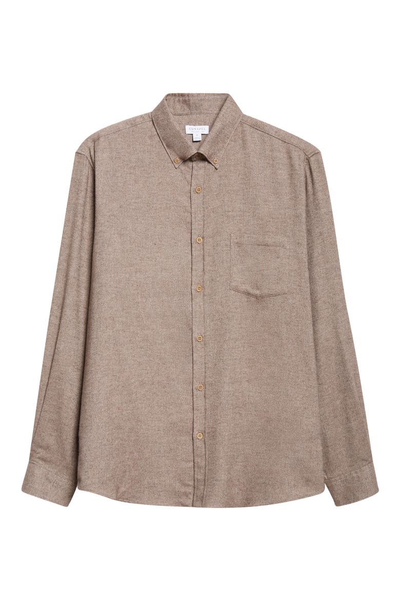 Brushed Cotton Flannel Button-Down Shirt, Alternate, color, LIGHT BROWN MELANGE