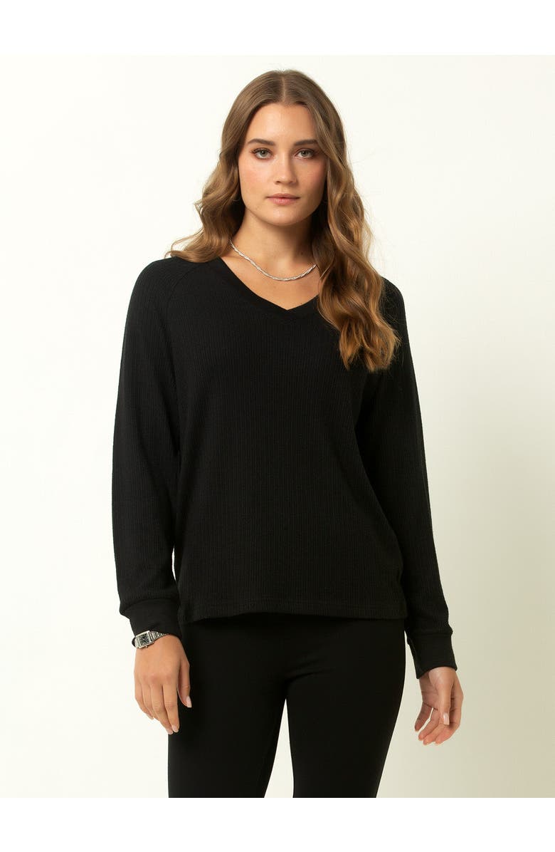 Single Stitch Classic Ribbed V-Neck Sweater, Main, color, Black