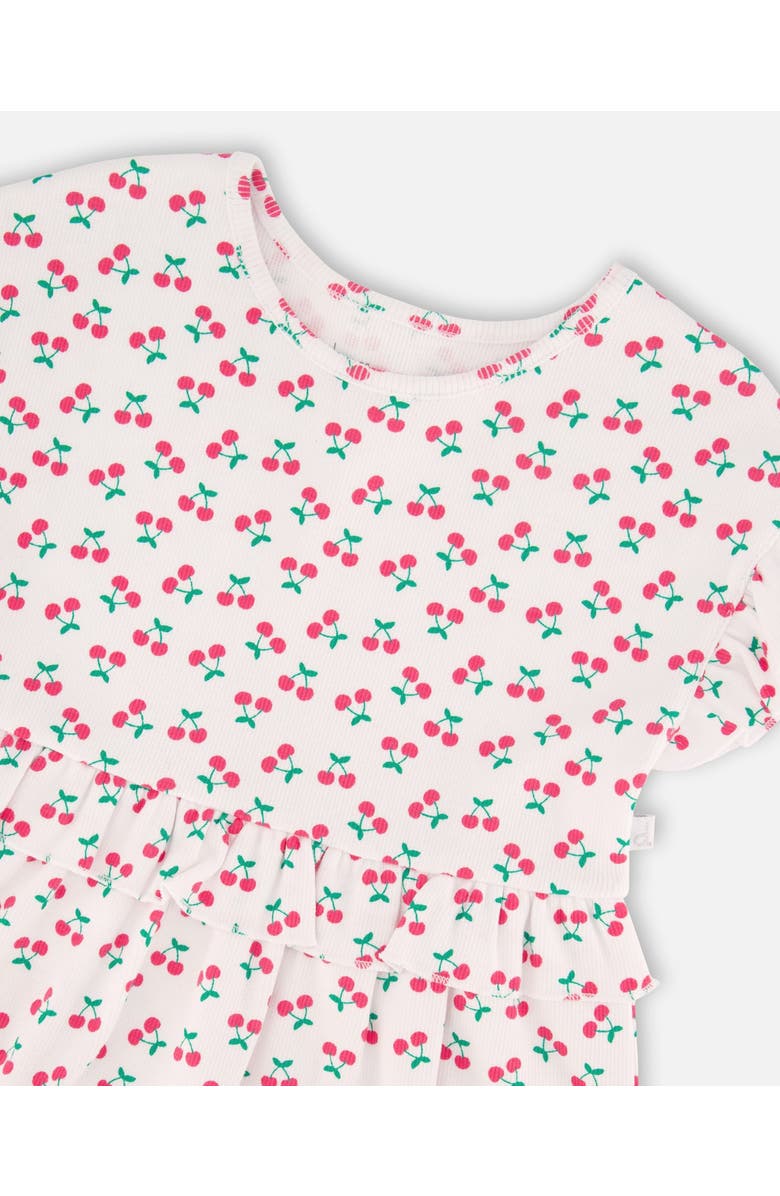 Deux par Deux Cotton Rib Cherries Short Sleeve Dress, Alternate, color, White With Cherry Print