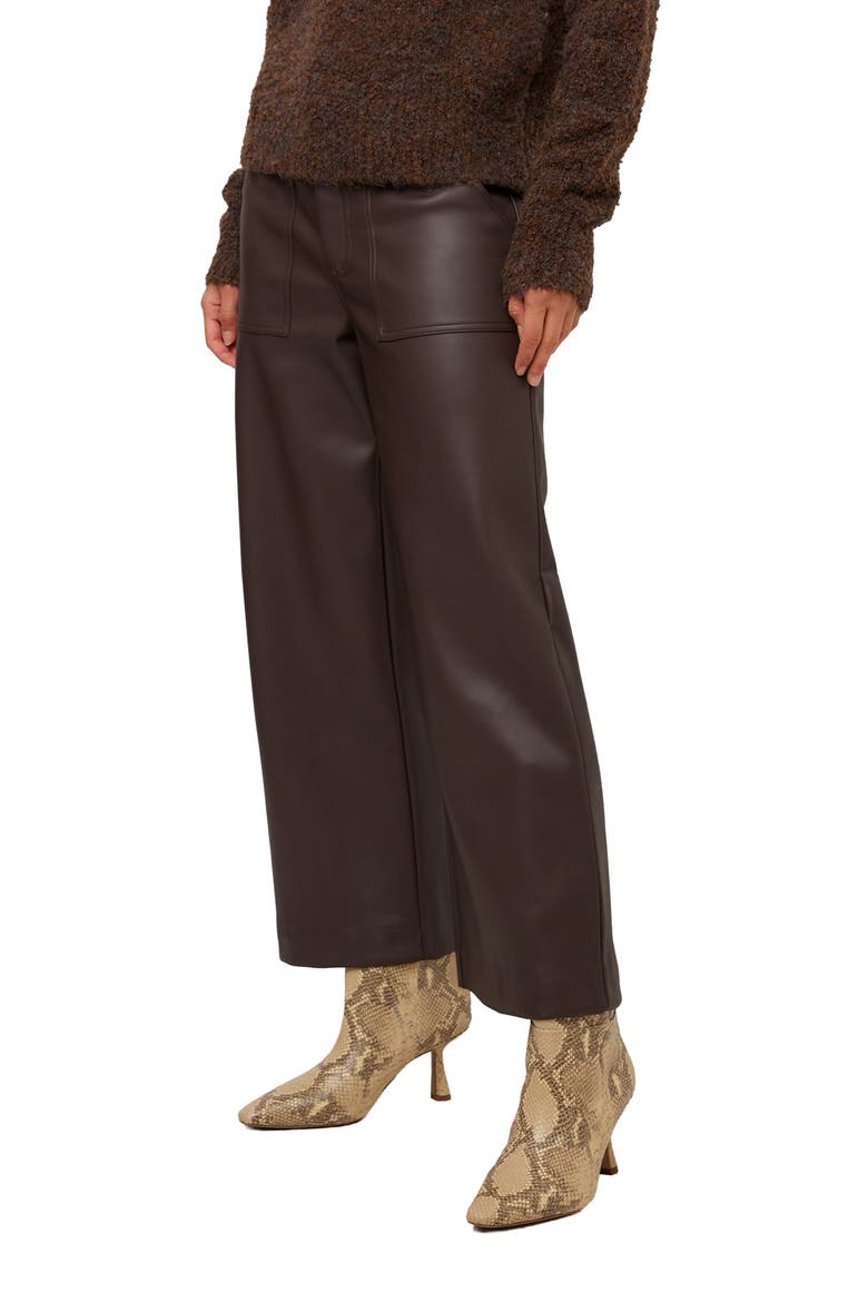 Rylee Faux Leather Wide Leg Crop Pants, Alternate, color, BROWN