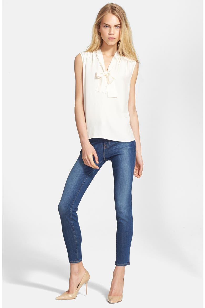 Denim Sleeveless Tie Neck Silk Shirt, Alternate, color, GARDENA