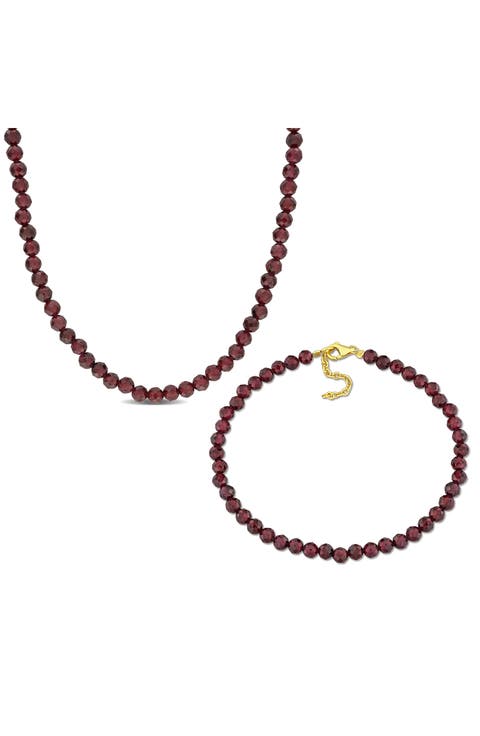 Garnet Beaded Necklace & Bracelet Set