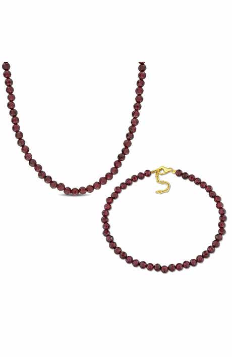 DELMAR Garnet Beaded Necklace & Bracelet Set