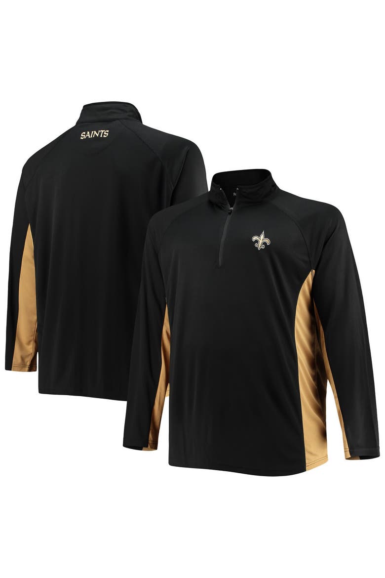 Men's Fanatics Branded Black/Gold New Orleans Saints Big & Tall Polyester Quarter-Zip Raglan Jacket, Alternate, color, Black