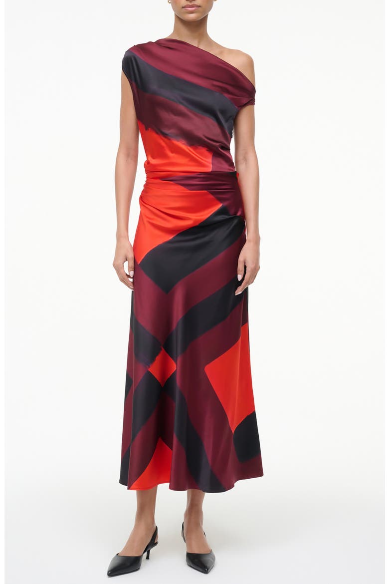 Phare One-Shoulder Stretch Silk Midi Dress, Main, color, RUBY PRISM