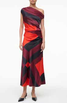 Phare One-Shoulder Stretch Silk Midi Dress
