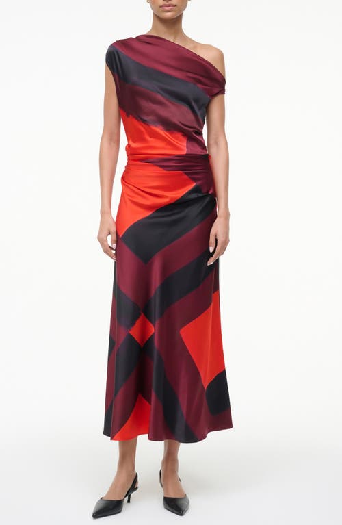 Staud Phare One-shoulder Stretch Silk Midi Dress In Black
