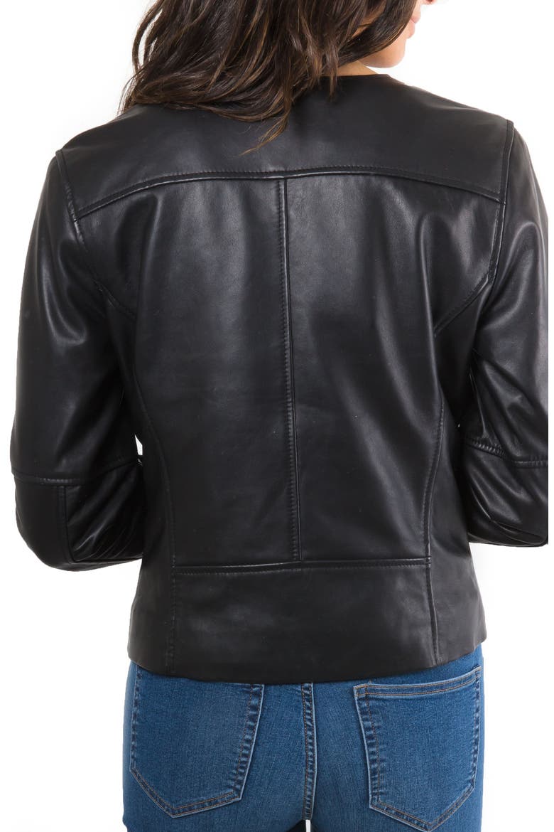 Leather Biker Jacket, Alternate, color, BLACK