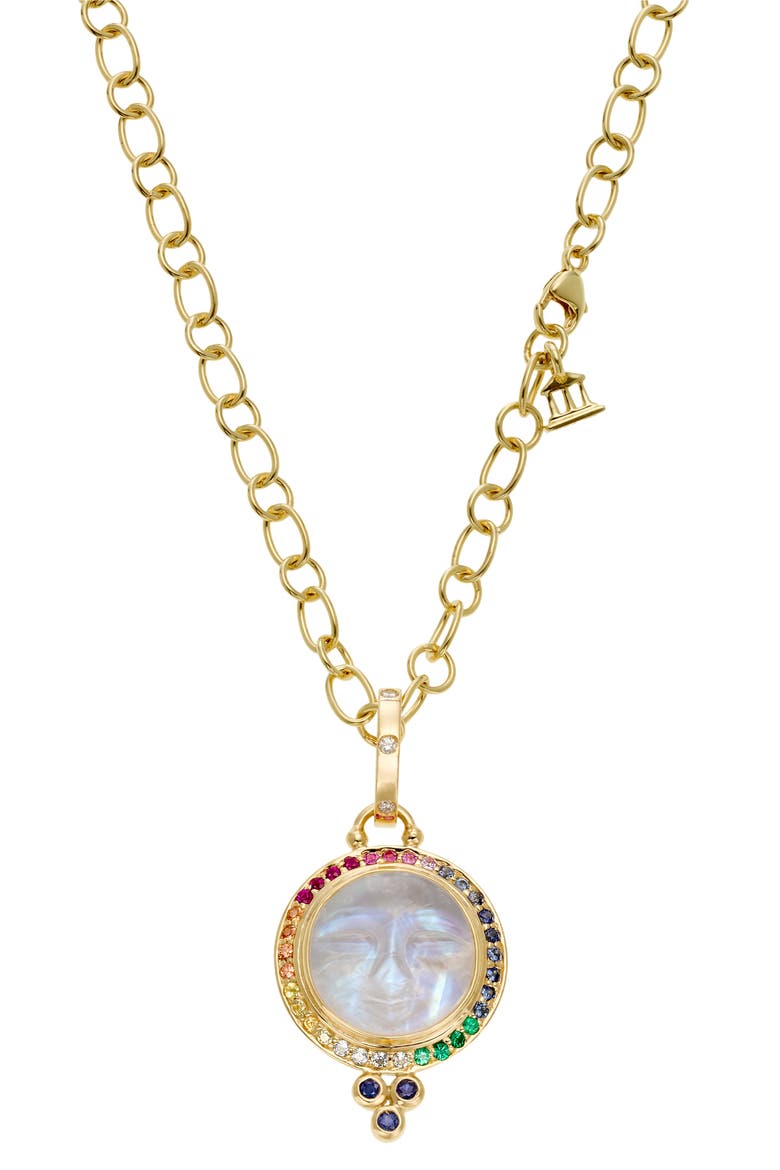 18k Gold Moon Face Pendant Necklace, Main, color, GOLD/ MULTI