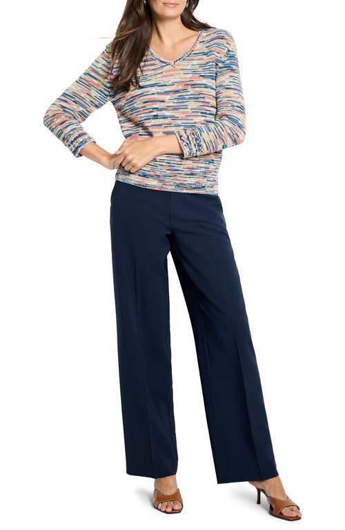 Nic + Zoe Nic+zoe Mix Fringe Space Dye Sweater In Blue