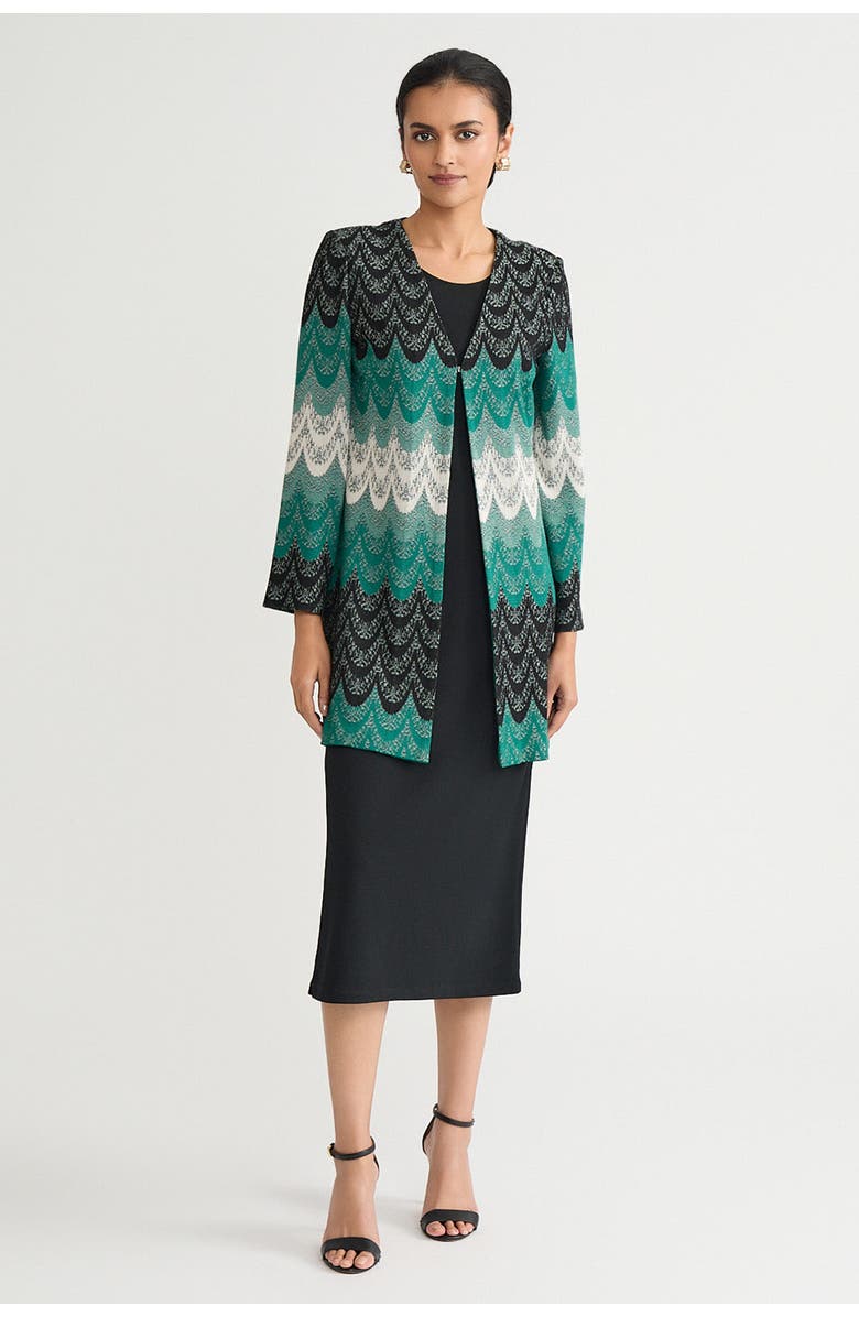 Ming Wang Heritage Scalloped Jacquard Soft Knit Jacket, Alternate, color, Everest/Twig/Black/Ivory