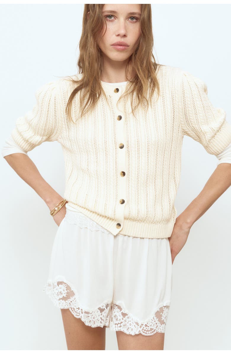 H&M Pointelle-knit Cardigan, Alternate, color, Light Beige