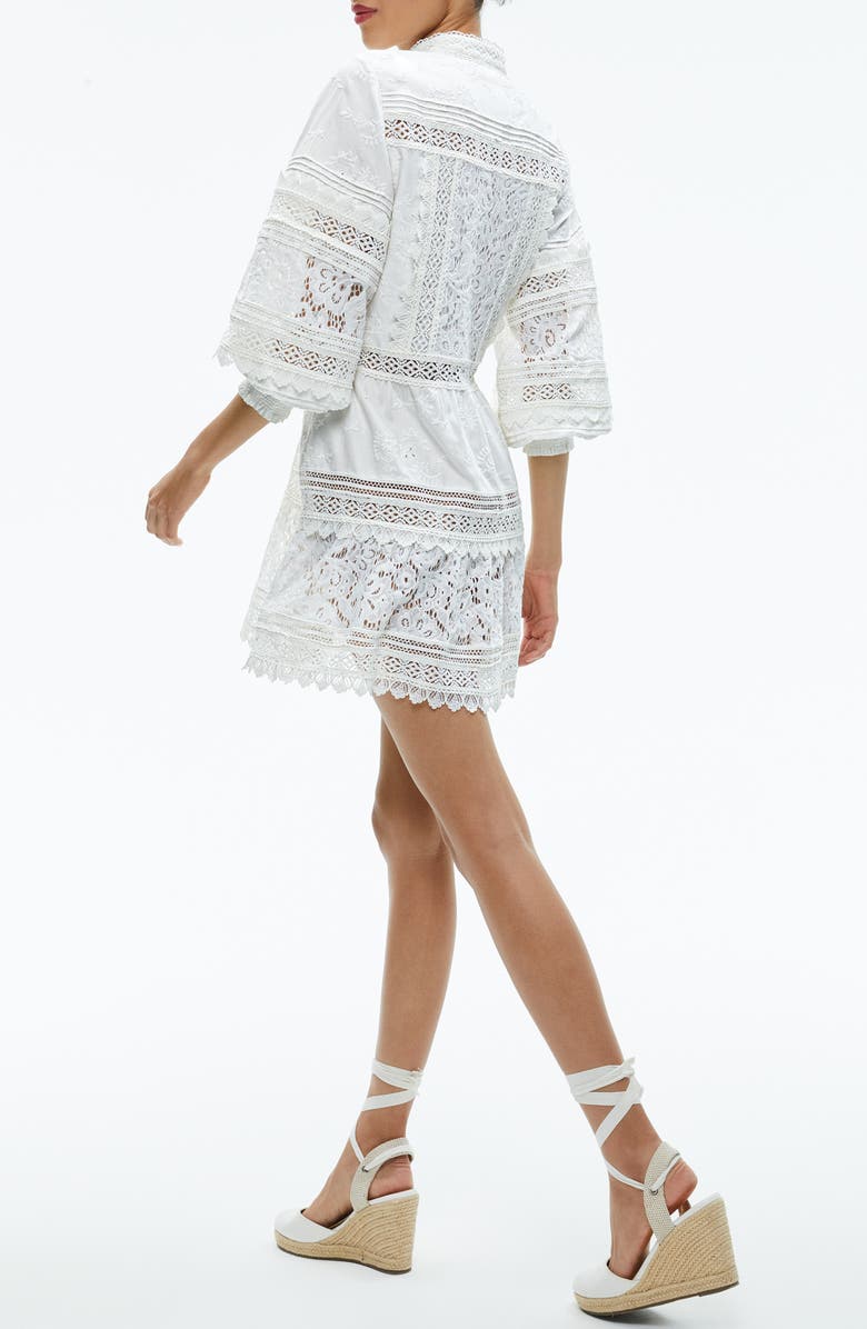 Alice + Olivia Cailin Mixed Lace Tiered Cotton Minidress, Alternate, color, 