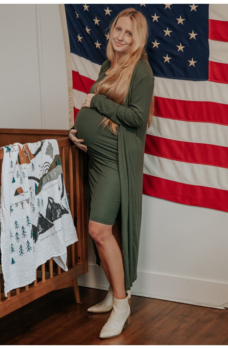 PinkBlush Ribbed Cardigan 2 Piece Set, Alternate, color, Olive Green