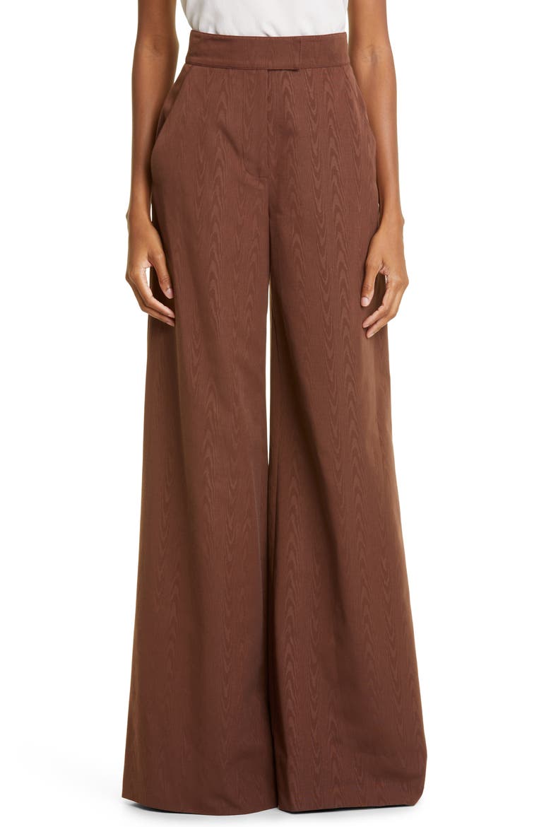 Oak Wide Leg Moiré Taffeta Pants, Main, color, CHOCOLATE