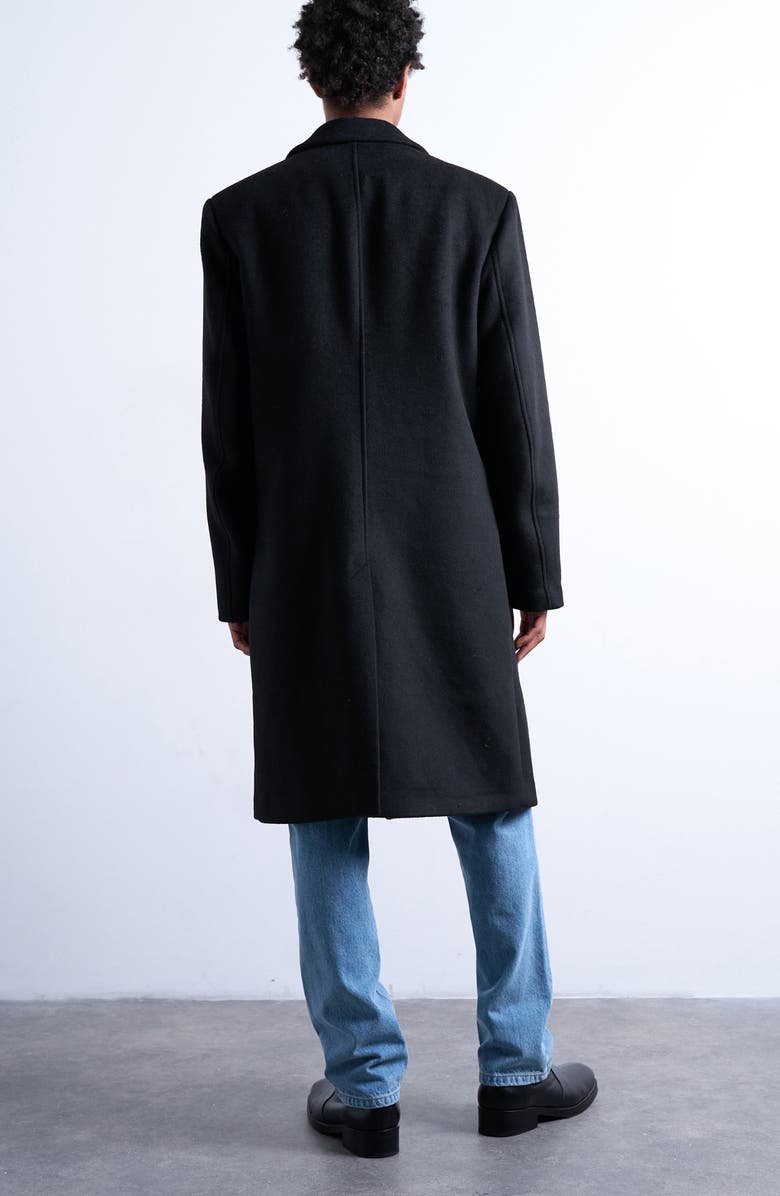 Topman Double Breasted Overcoat, Alternate, color, Black
