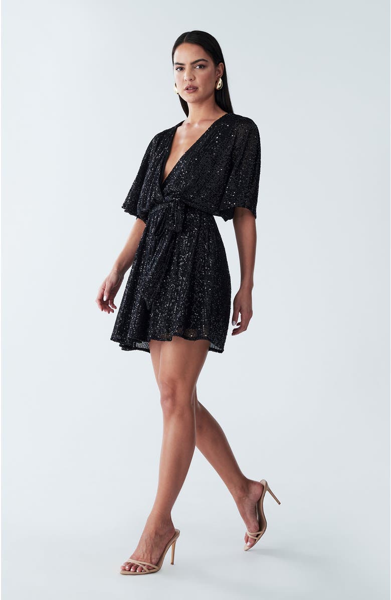 BWLDR Danae Mini Dress, Alternate, color, Black Sequin