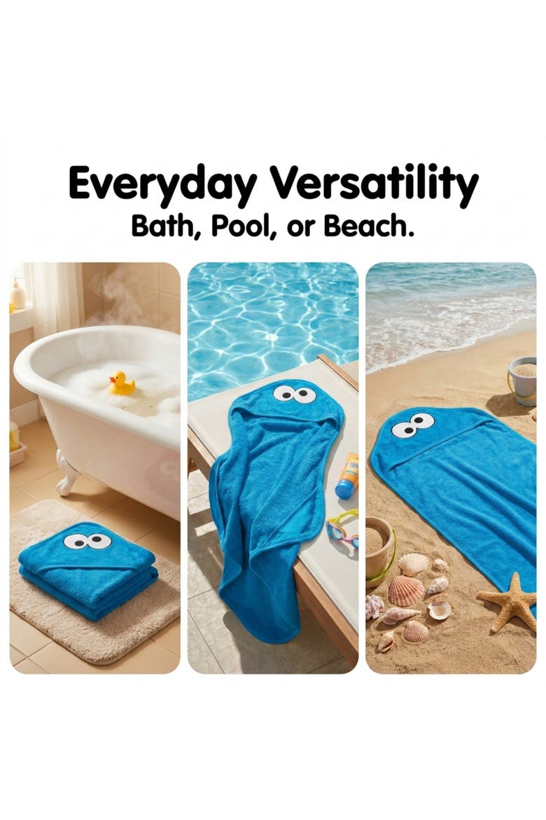 Hooded Towel, Alternate, color, Cookie Monster Blue