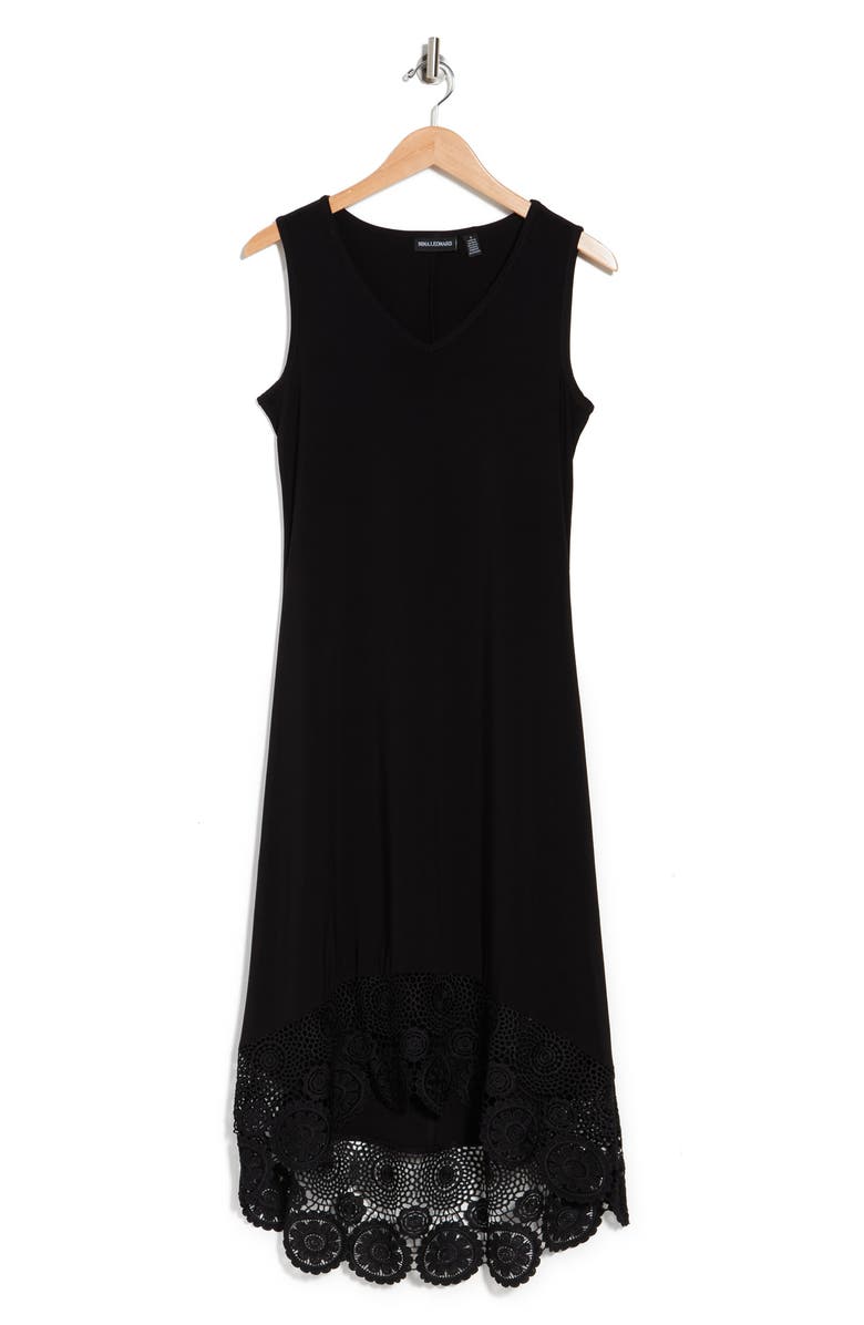 Nina Leonard V-Neck Sleeveless Lace Hem High/Low Dress, Alternate, color, Black
