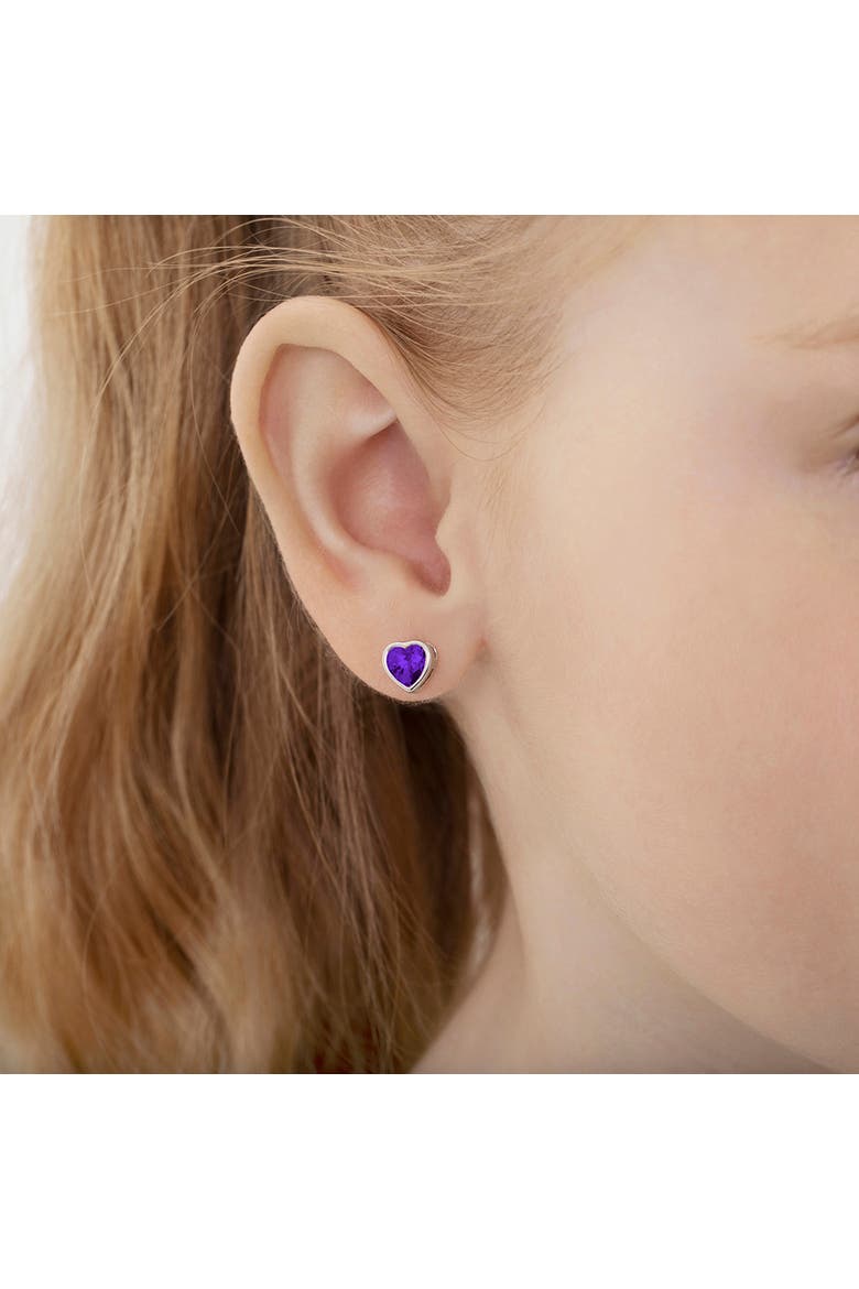 Bezel Cubic Zirconia Heart Earrings, Alternate, color, Purple