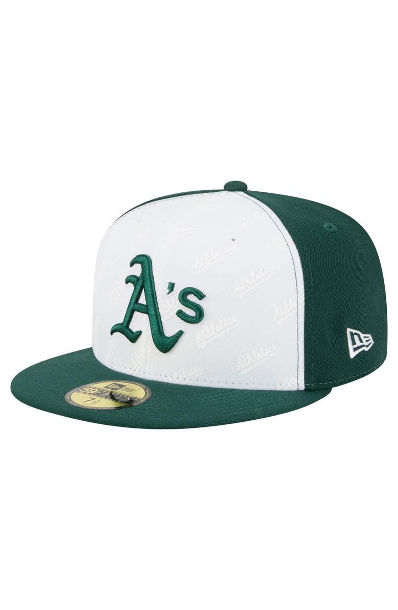 New Era Men's New Era White/Green Athletics Repeat 59FIFTY Fitted Hat, Alternate, color, White