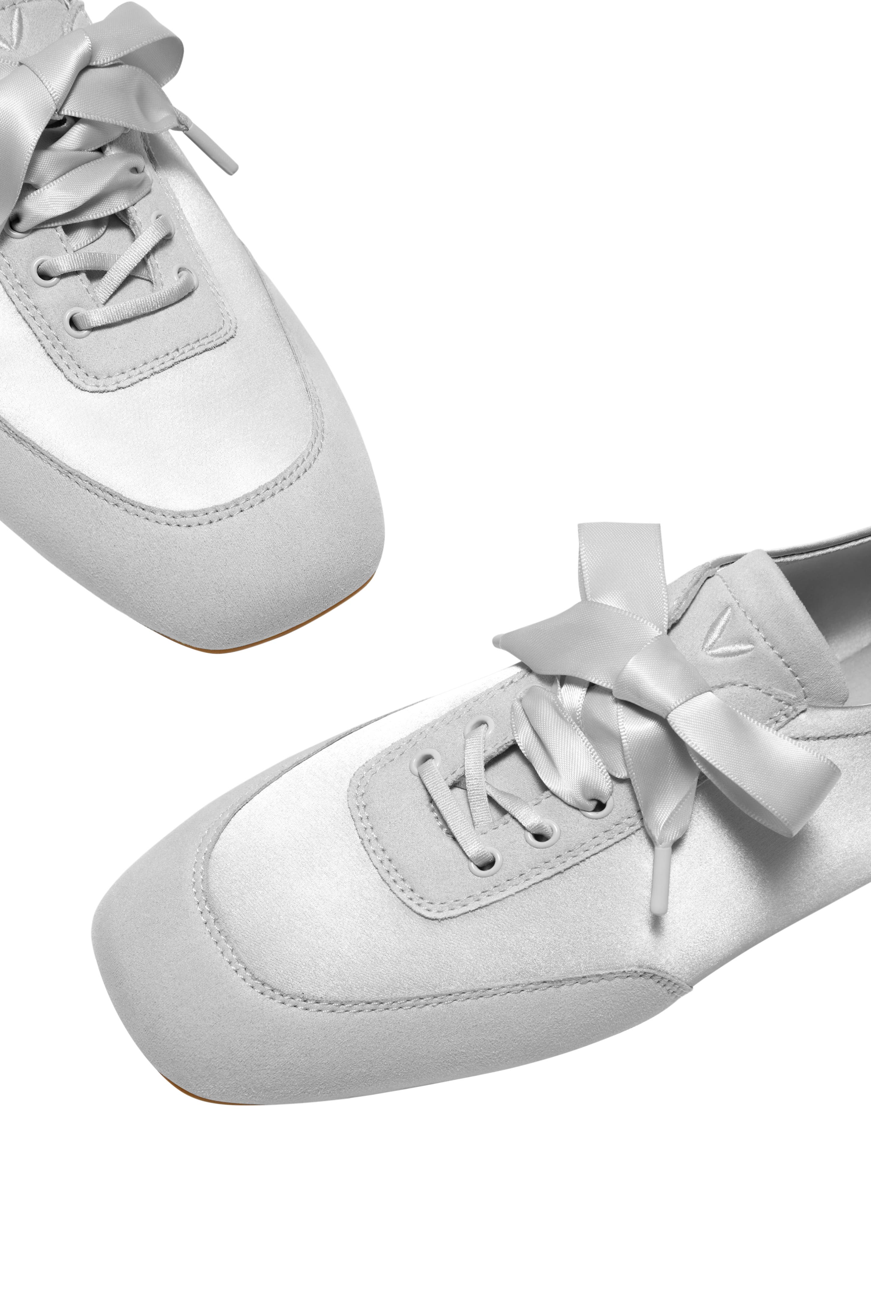 VIVAIA Square-Toe Lace-Up Satin Sneakerina, Alternate, color, Grey Silver