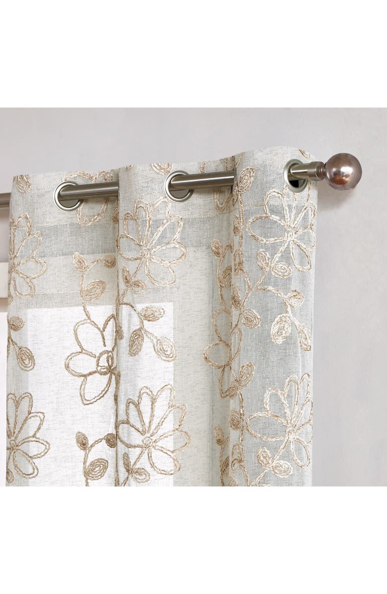 DAINTY HOME Set of 2 Embroidered Sheer Curtain Panels, Alternate, color, Linen