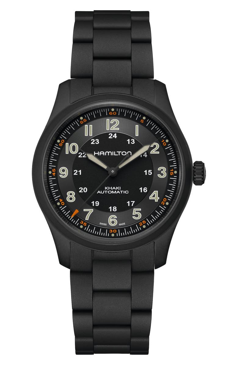 Hamilton Khaki Field Automatic Bracelet Watch, 38mm, Main, color, Black