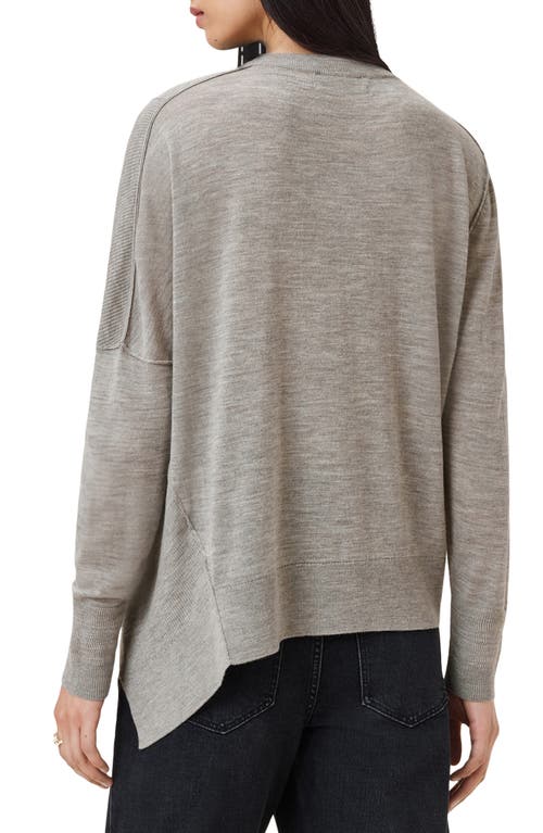 Allsaints Womens Sand Grey Isla Crewneck Asymmetric-hem Merino-wool Jumper In Gray